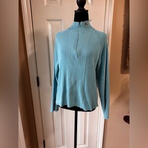 Polo Ralph Lauren Vintage Women’s Aqua Blue Ribbed 1/4 zip Pullover x large